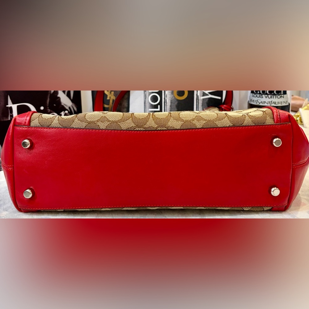 EUC! COACH SIGNATURE CANVAS SHOULDER BAG WITH RED LEATHER TRIM
NO CALLOUTS - Picture 13 of 16
